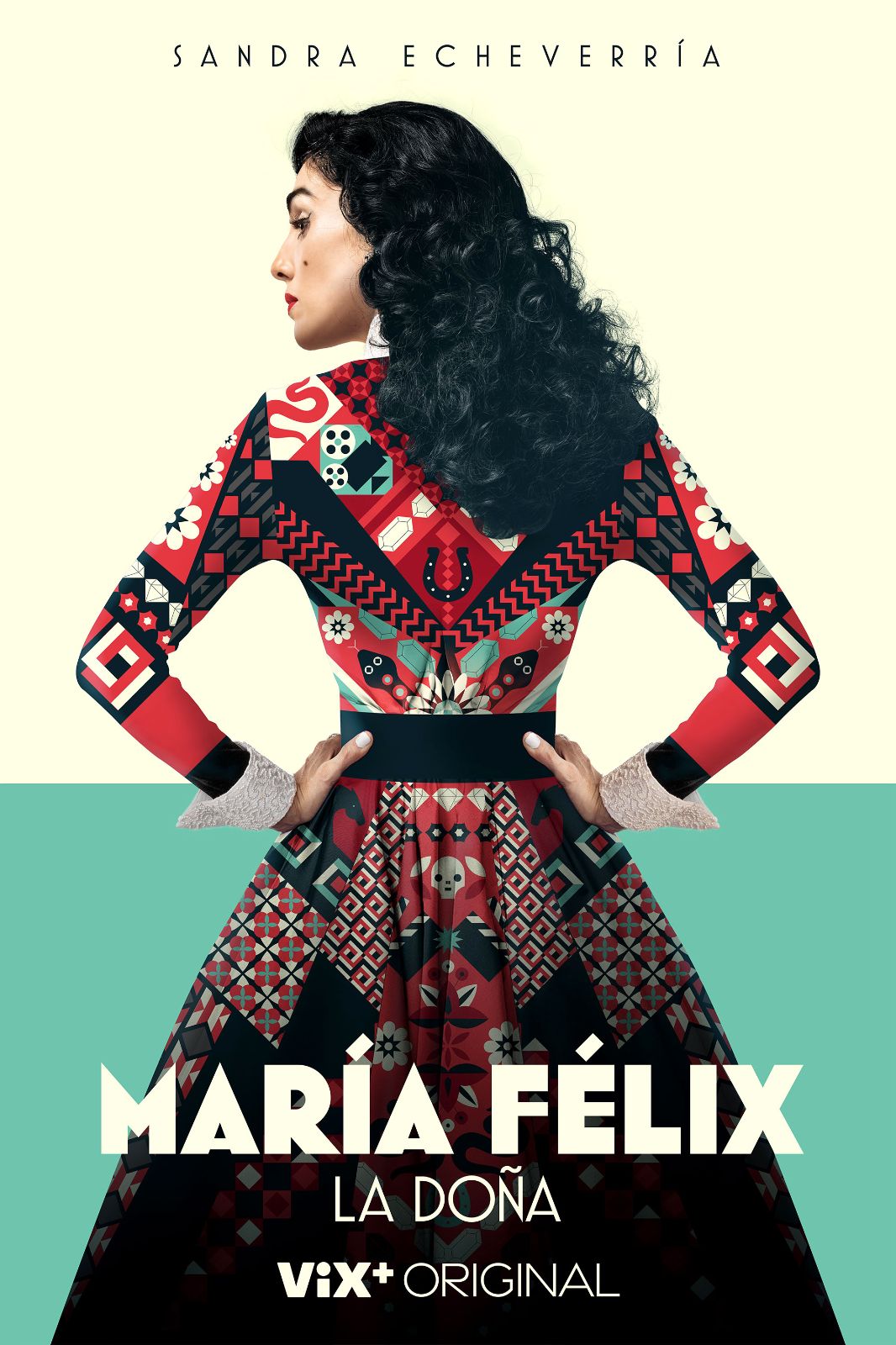 Sandra Echeverría embodies the fierce spirit of a cinematic legend in vivid geometric couture.