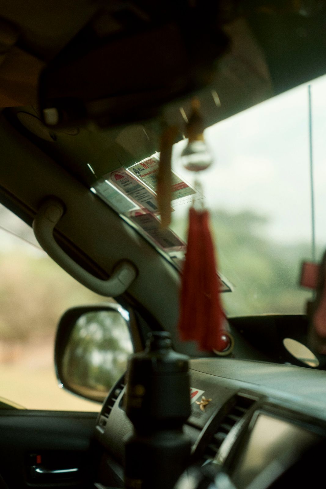 Dashboard details and the dusty light entering the jeep.